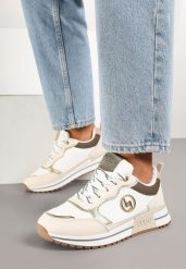 Beżowe Sneakersy Ozdobione Metaliczną Aplikacją Zolamira. Brązowe obuwie sportowe damskie Born2be, na jesień, z jeansu, bez zapięcia. Za 89.99 zł.