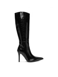 DeeZee Kozaki W4LD190602 Czarny. Czarne kozaki damskie DeeZee, z materiału, bez obcasa, na szpilce, bez zapięcia. Za 259.99 zł.