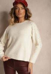 Jasnobeżowy Sweter z Bawełną i Cekinami Ceala. Brązowe swetry klasyczne damskie Renee, s, z bawełny, bez kołnierzyka. Za 99.99 zł.
