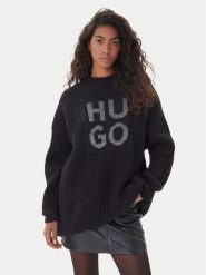 HUGO Sweter Sloguis 50548245 Czarny Oversize. Czarne sukienki damskie Hugo, xs, z wełny, bez kołnierzyka. Za 889.99 zł.