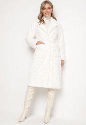 Biały Elegancki Płaszcz Jednorzędowy z Pluszowego Futerka Vertizelle. Białe płaszcze damskie Born2be, l, bez wzorów, z jeansu, bez kaptura. Za 209.99 zł.