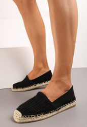 Czarne Wsuwane Espadryle na Płaskiej Podeszwie Ozdobione Plecionką z Juty Loracila. Czarne espadryle damskie Born2be, bez wzorów, bez obcasa, na płaskiej podeszwie. Za 49.99 zł.