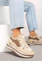 Beżowe Sneakersy na Zimę z Futerkowym Ociepleniem Vertiste. Brązowe obuwie sportowe damskie Renee, na zimę, z jeansu, bez zapięcia. Za 99.99 zł.