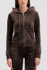 JUICY COUTURE Czekoladowa bluza damska Robertson Hoodie, Rozmiar L. Brązowe bluzy damskie Juicy Couture, l, bez wzorów, z materiału, z kapturem. W wyprzedaży za 287.99 zł.