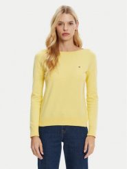 Tommy Hilfiger Sweter WW0WW40099 Żółty Regular Fit. Żółte swetry klasyczne damskie Tommy Hilfiger, xxs, z bawełny, bez kołnierzyka. Za 259.99 zł.