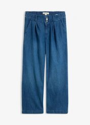 Jeansy wide leg, high waist z wygodną talią. Niebieskie jeansy damskie bonprix, z podwyższonym stanem. Za 127.99 zł.