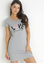 Szara Bawełniana Sukienka T-shirtowa z Napisem Avera. Szare sukienki damskie Born2be, bez wzorów, z bawełny, bez ramiączek. Za 89.99 zł.