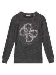 Guess Sweter J5YR01 Z3FP0 Czarny Regular Fit. Czarne swetry dziewczęce Guess, z aplikacjami, z wiskozy, bez kołnierzyka, bez ramiączek. Za 169.99 zł.