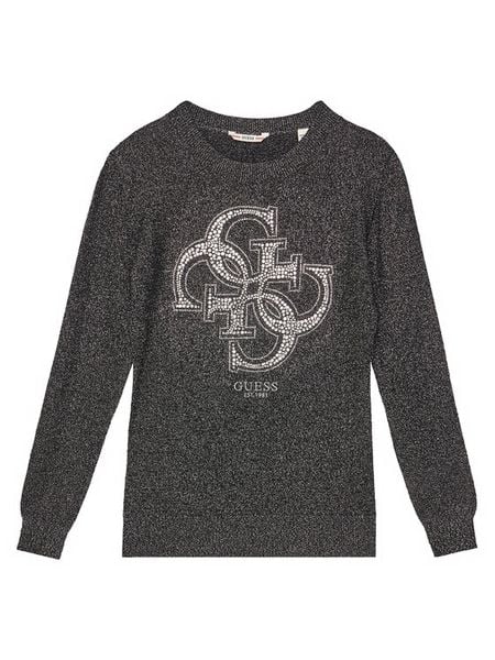 Guess Sweter J5YR01 Z3FP0 Czarny Regular Fit. Czarne swetry dziewczęce Guess, z aplikacjami, z wiskozy, bez kołnierzyka, bez ramiączek. Za 159.99 zł.
