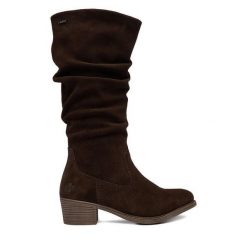 Kozaki Rieker. Brązowe kozaki damskie Rieker, bez obcasa, na słupku, bez zapięcia. Za 479.99 zł.