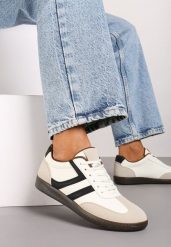 Beżowe Stylowe Sneakersy na Płaskiej Podeszwie z Geometrycznymi Przeszyciami Rialine. Brązowe obuwie sportowe damskie Born2be, z materiału, bez zapięcia. Za 59.99 zł.