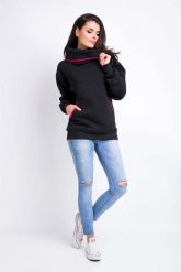 Czarna Bluza Kangurka z Szerokim Golfem. Czarne bluzy damskie Awama, l, bez wzorów, z bawełny, bez kaptura. Za 181.90 zł.