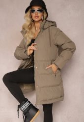 Zielona Kurtka przed Kolano z Klasycznym Pikowaniem Amusana. Zielone kurtki damskie Renee, xl, bez wzorów, bez kaptura. Za 139.99 zł.