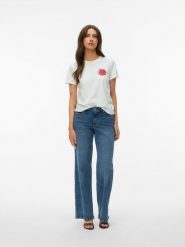 Vero Moda Koszulka w kolorze białym rozmiar: M. Białe bluzki damskie Vero Moda, m, bez wzorów, z bawełny, bez kołnierzyka, bez ramiączek. Za 49.41 zł.
