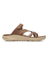 Merrell Skórzane klapki "District 4" w kolorze brązowym rozmiar: 36. Brązowe klapki damskie Merrell, bez wzorów, z otwartym noskiem, bez obcasa, bez zapięcia. Za 184.02 zł.