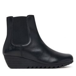 Botki Fly London. Czarne botki damskie Fly London, bez obcasa, na koturnie, bez zapięcia. Za 639.99 zł.