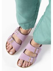 BAYTON Skórzane klapki "Atlas" w kolorze fioletowym rozmiar: 39. Różowe klapki damskie Bayton, bez wzorów, z otwartym noskiem, bez obcasa, bez zapięcia. Za 143.22 zł.