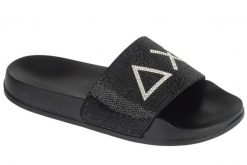 Klapki na basen damskie, Slippers Strass Logo. Czarne klapki damskie SUN68, bez wzorów, z materiału, bez obcasa, bez zapięcia. Za 169.90 zł.