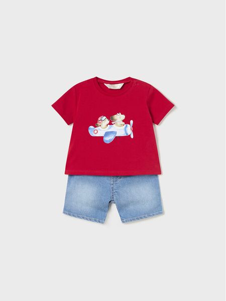 Mayoral Komplet t-shirt i spodenki 1268 Kolorowy. Spodnie niemowlęce Mayoral, bez wzorów, z bawełny, bez kołnierzyka, bez ramiączek. Za 139.99 zł.