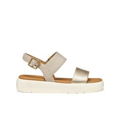 Sandały damskie Geox Camalei. Brązowe sandały damskie Geox, bez wzorów, bez obcasa, bez zapięcia. Za 409.00 zł.