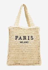 Beżowa Plażowa Torebka Shopperka z Plecionki z Napisem Odelira. Brązowe shopper bag Born2be, bez dodatków. Za 99.99 zł.