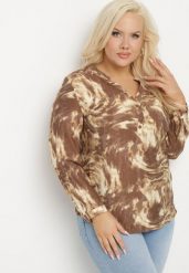 Brązowa Koszula z Wiskozą w Abstrakcyjny Print z Podpinanymi Rękawami Asapis. Brązowe koszule damskie Born2be, plus size, bez wzorów, z jeansu, eleganckie, bez kołnierzyka, plus size, bez ramiączek. Za 69.99 zł.
