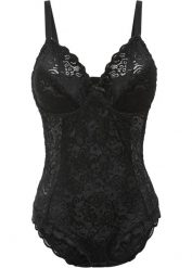 Body z eleganckiej koronki. Czarne body i gorsety bonprix, bez wzorów, z koronki. Za 124.99 zł.