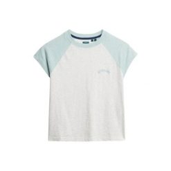 T-shirt z bawełny organicznej z rękawami raglanowymi i logo dla kobiet Superdry. Niebieskie t-shirty damskie Superdry, bez wzorów, z bawełny, bez kołnierzyka. Za 110.70 zł.