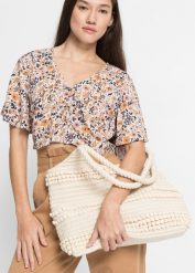 Torba shopper materiałowa. Brązowe shopper bag bonprix, bez wzorów, z materiału, bez dodatków. Za 119.99 zł.