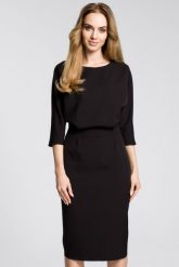 Sukienka elegancka midi kimonowa góra i dopasowany dół czarna. Czarne sukienki damskie MOE, bez wzorów, biznesowe, bez ramiączek. Za 289.00 zł.