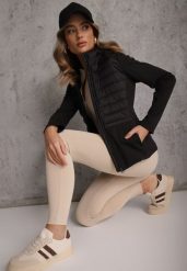 Czarna Przejściowa Kurtka z Pikowaniem i Elastycznymi Rękawami Salisia. Czarne kurtki sportowe damskie Renee, l, bez wzorów, z nylonu, z kapturem. Za 129.99 zł.