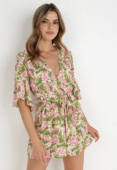 Zielono-Różowy Kombinezon Astiphae. Zielone sukienki damskie Born2be, bez wzorów, bez ramiączek. Za 189.99 zł.