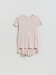 Dwuczęściowa piżama z nadrukiem - różowy. Czerwone piżamy damskie Reserved, bez wzorów, z bawełny, bez ramiączek. Za 79.99 zł.