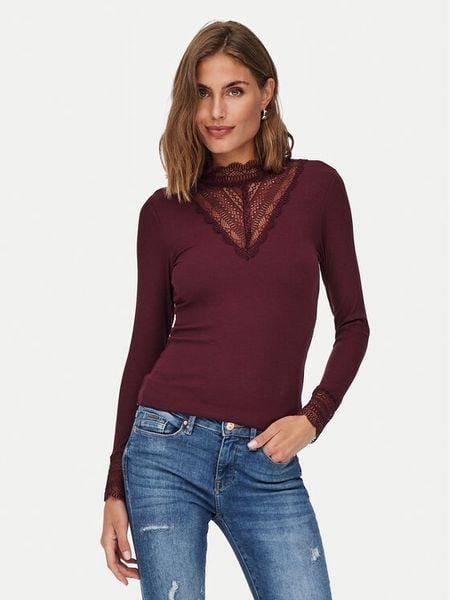 ONLY Bluzka Tilde 15207788 Bordowy Stretch Fit. Czerwone bluzki damskie Only, xs, bez wzorów, z wiskozy, bez kołnierzyka, bez ramiączek. Za 119.99 zł.