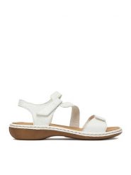 Rieker Sandały CEO-659C7-80 Biały. Białe sandały damskie Rieker, bez wzorów, ze skóry, bez obcasa, na płaskiej podeszwie, bez zapięcia. Za 319.99 zł.