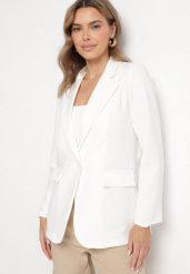 Biała Marynarka Jednorzędowa ze Wzorem Pasków Viviella. Białe marynarki i żakiety damskie Born2be, l, bez wzorów, z jeansu, eleganckie. Za 109.99 zł.