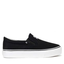 Tenisówki DC. Czarne trampki damskie DC, bez wzorów, bez zapięcia. Za 159.99 zł.