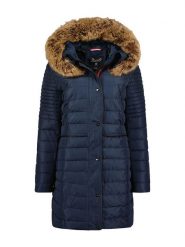 Geographical Norway Płaszcz pikowany "Charlize" w kolorze granatowym rozmiar: XL. Niebieskie płaszcze damskie Geographical Norway, xl, z aplikacjami, bez kaptura. Za 267.92 zł.