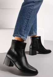 Czarne Klasyczne Botki na Słupku Ominorda. Czarne botki damskie Renee, klasyczne, bez obcasa, na obcasie, bez zapięcia. Za 94.99 zł.