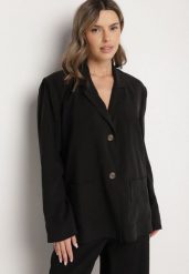 Czarna Marynarka Oversize Pudełkowa z Kieszeniami z Modalu Mavelisse. Czarne marynarki i żakiety damskie Born2be, l, bez wzorów, z jeansu, eleganckie. Za 209.99 zł.