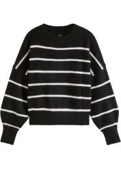 Sweter w paski. Czarne swetry klasyczne damskie bonprix, bez kołnierzyka. Za 107.99 zł.