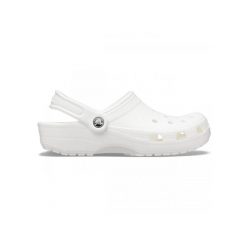 Klapki dla dorosłych Crocs Classic. Białe klapki damskie Crocs, bez wzorów, bez obcasa, bez zapięcia. W wyprzedaży za 169.00 zł.