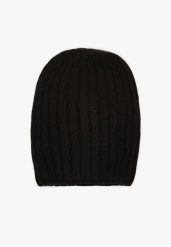 Czarna Czapka z Wiskozy w Stylu Beanie z Prążkowanego Materiału Enandira. Czarne czapki damskie Renee, bez wzorów, prążkowane. Za 34.99 zł.