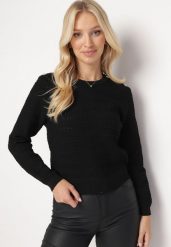 Czarny Klasyczny Sweter z Napami Tavai. Czarne swetry klasyczne damskie Born2be, bez kołnierzyka. Za 54.99 zł.