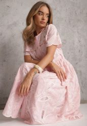 Różowa Sukienka Koszulowa z Wiskozy z Bawełną Paskiem i Haftowanym Wzorem Arcanoes. Czerwone sukienki damskie Renee, z aplikacjami, z bawełny, eleganckie, bez ramiączek. Za 289.99 zł.