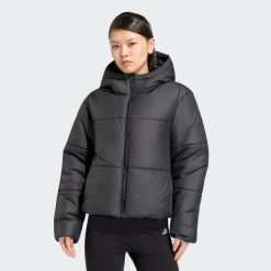 Puchowa ocieplana kurtka ESSENTIALS HIGHLOFT. Czarne kurtki damskie Adidas, xl, bez wzorów, z materiału, bez kaptura. Za 479.00 zł.
