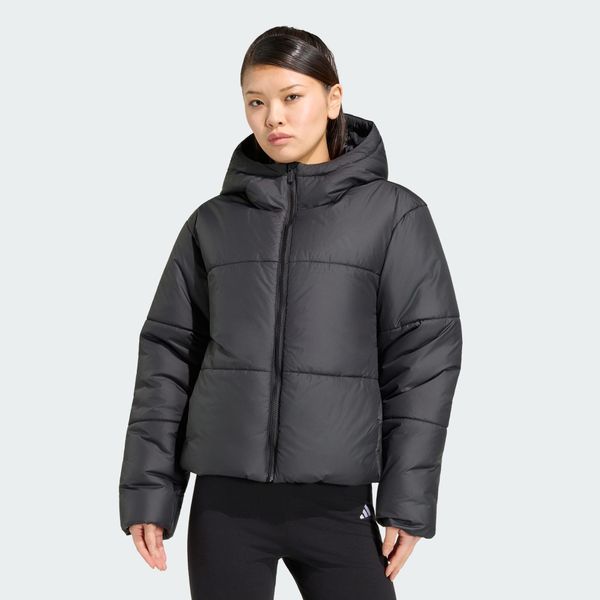 Puchowa ocieplana kurtka ESSENTIALS HIGHLOFT. Czarne kurtki damskie Adidas, xl, bez wzorów, z materiału, bez kaptura. Za 479.00 zł.