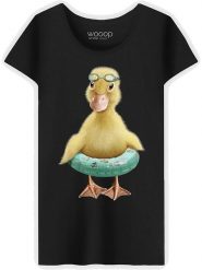 WOOOP Koszulka "Duck Bouee" w kolorze czarnym rozmiar: L. Czarne koszulki damskie Wooop, l, bez wzorów, z bawełny, bez kołnierzyka, bez ramiączek. Za 61.60 zł.
