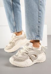 Beżowe Sneakersy Ozdobione Drobnymi Cyrkoniami Sorisa. Brązowe obuwie sportowe damskie Born2be, z jeansu, bez zapięcia. Za 129.99 zł.
