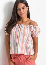 "Bluzka ""carmen""". Czerwone bluzki damskie bonprix, bez wzorów, eleganckie, bez kołnierzyka, bez ramiączek. Za 122.99 zł.